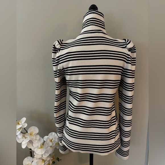Veronica Beard black cream striped puff sleeve turtleneck size L - Picture 3 of 6